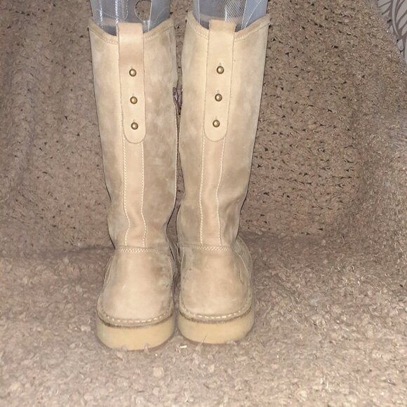 FLY LONDON-Mid Calf-Beige Suede Boots-Back Studs-Side Zip-Sz 42-Excellent - Picture 6 of 7